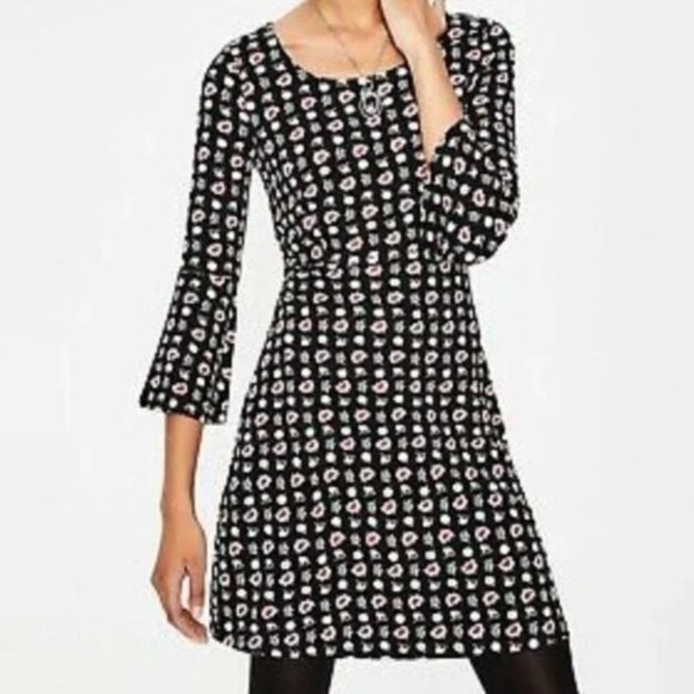 Boden Dress Size 16L Miriam Jersey Floral Bell Slv Bloomcore Bohemian Garden